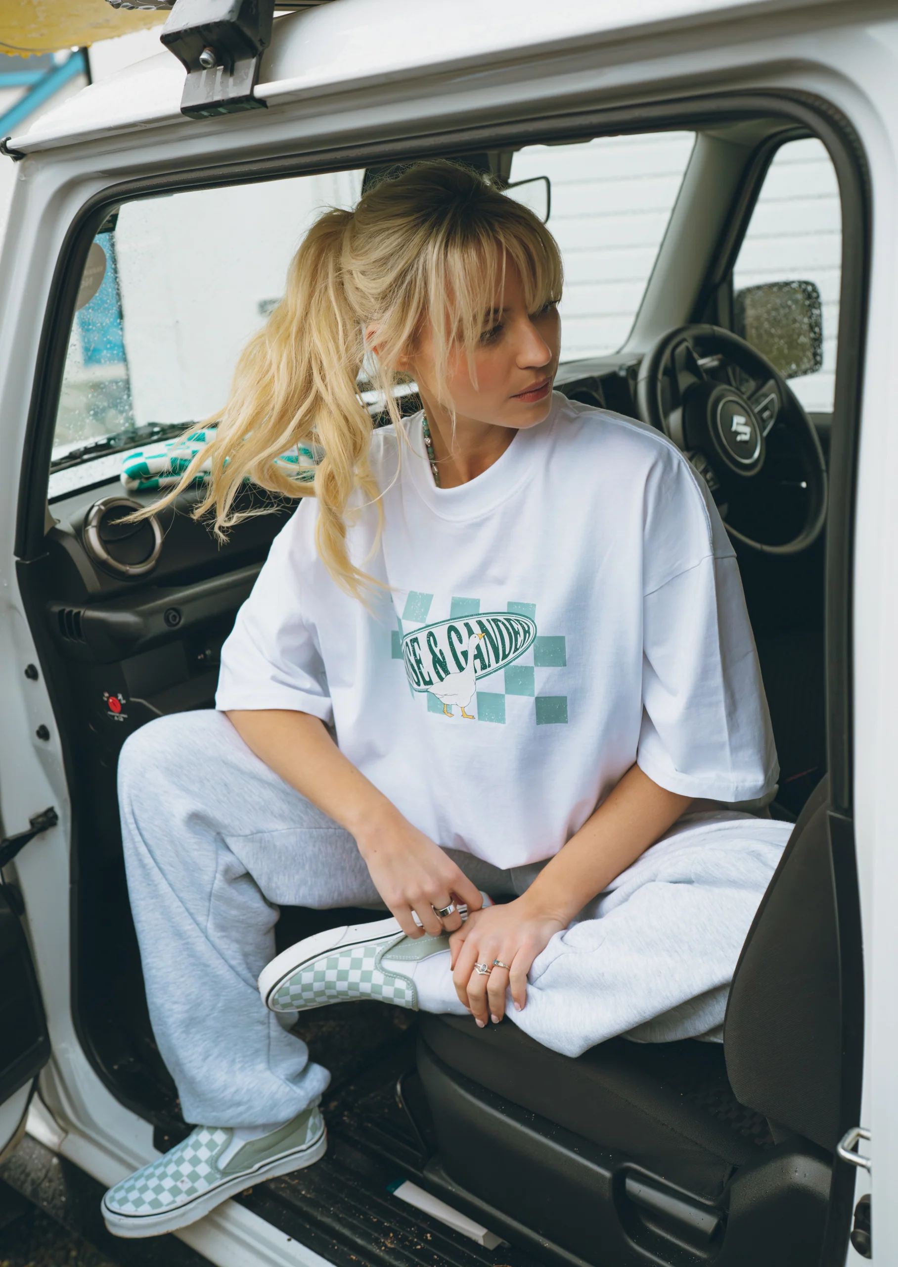 L&L Checkered Printed Tee - White