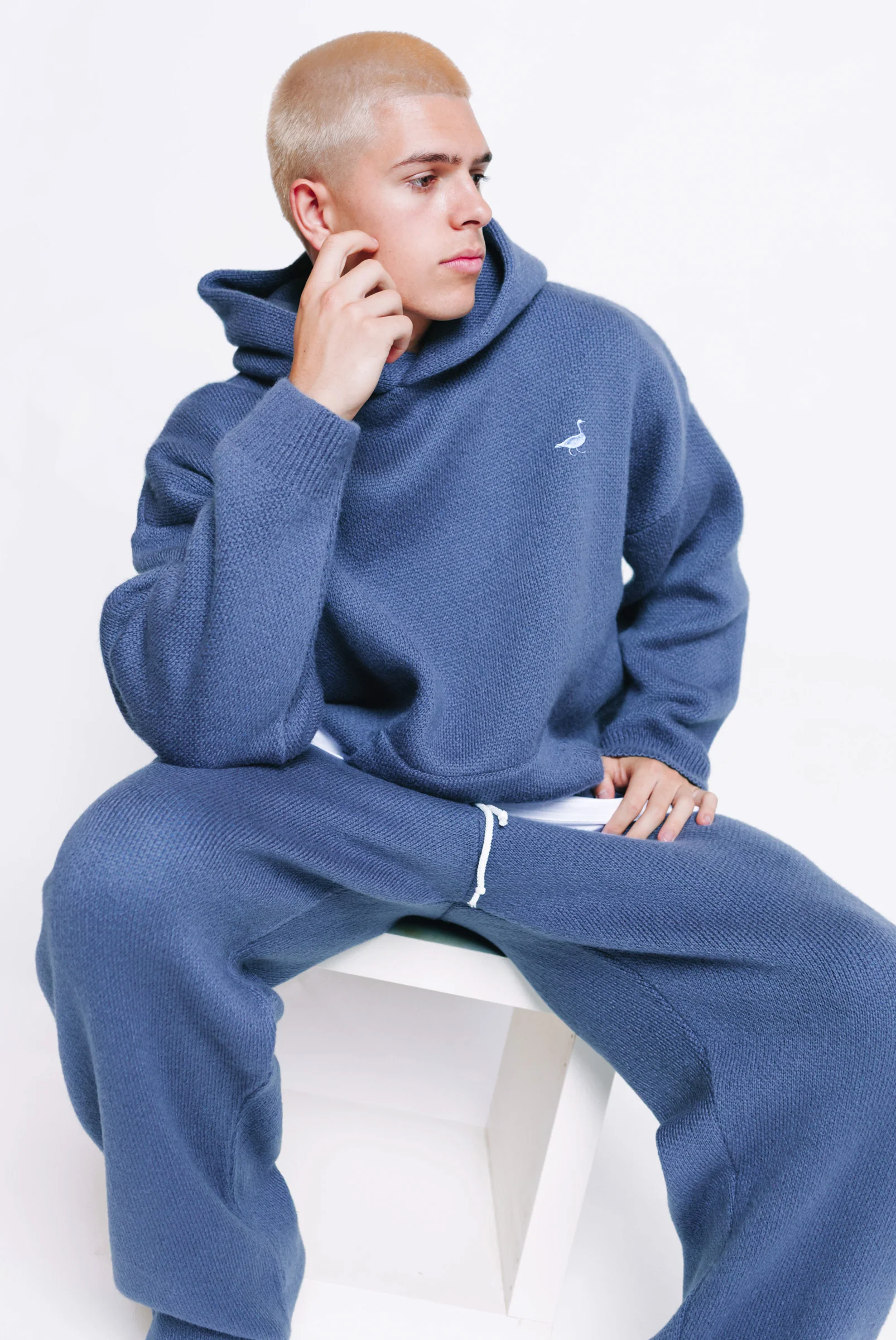 Knitted Hoodie - Denim Blue - Image 7